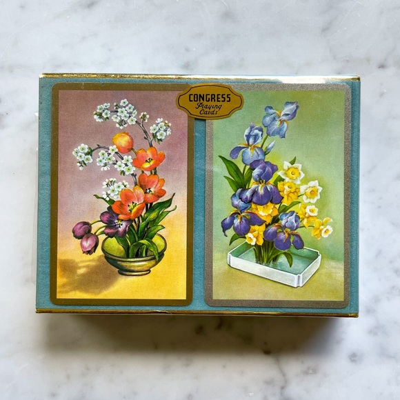 Sealed Double Deck Congress Playing Cards Cel-u-tone Spring Florals Flowers - Picture 1 of 6